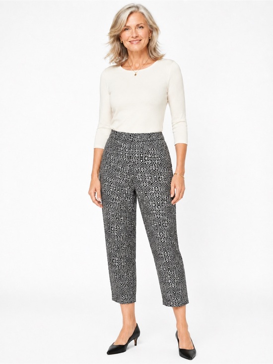 Talbots Pants - Talbots Petites 100% Pure Silk Black Print Ankle Pants Size 8 Petite